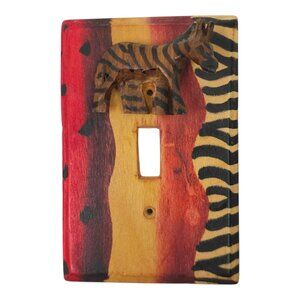 Light Switch Cover Carved Zebra Design Hand Painted Wooden Kenya